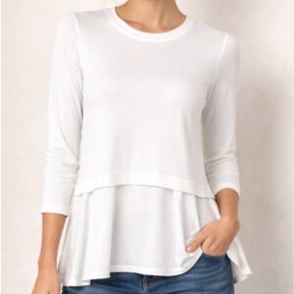 Rebecca Taylor Terry Top with Ruffle Peplum White Cream 3/4 Sleeve Size S